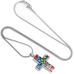 Murano Glass Cross Cremation Urn Necklace