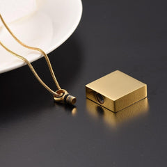"My Fur Angel" Modern Square Cremation Urn Necklace With Paw Prints