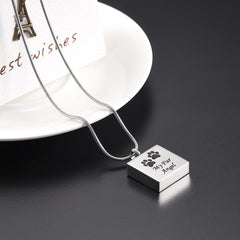 "My Fur Angel" Modern Square Cremation Urn Necklace With Paw Prints