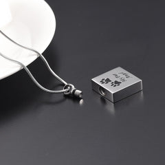"My Fur Angel" Modern Square Cremation Urn Necklace With Paw Prints