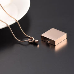 "My Fur Angel" Modern Square Cremation Urn Necklace With Paw Prints