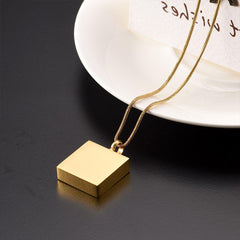 "My Fur Angel" Modern Square Cremation Urn Necklace With Paw Prints