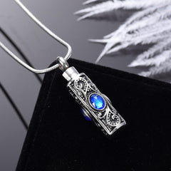 Ornate Cremation Urn Necklace Cylinder with Gemstones