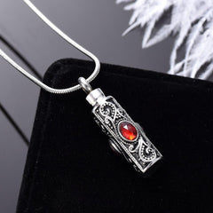 Ornate Cremation Urn Necklace Cylinder with Gemstones