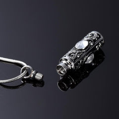 Ornate Cremation Urn Necklace Cylinder with Gemstones