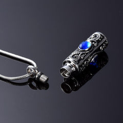 Ornate Cremation Urn Necklace Cylinder with Gemstones
