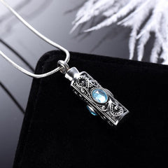 Ornate Cremation Urn Necklace Cylinder with Gemstones