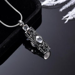 Ornate Cremation Urn Necklace Cylinder with Gemstones