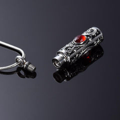 Ornate Cremation Urn Necklace Cylinder with Gemstones