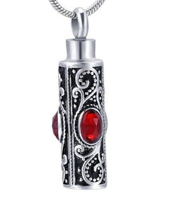 Ornate Cremation Urn Necklace Cylinder with Gemstones