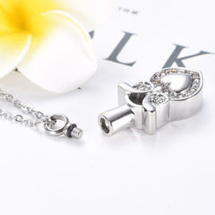 Owl Heart Cremation Urn Necklace With Rhinestones
