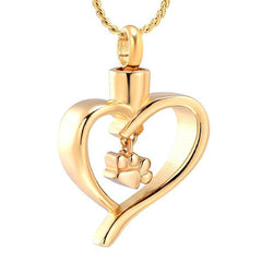 Paw Print In Heart Pet Cremation Urn Necklace