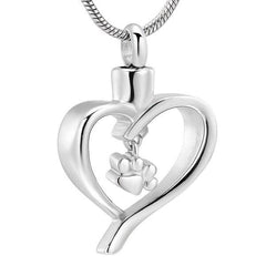 Paw Print In Heart Pet Cremation Urn Necklace