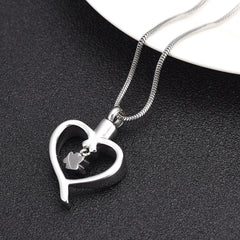 Paw Print In Heart Pet Cremation Urn Necklace