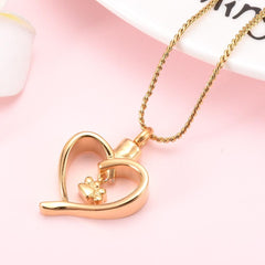 Paw Print In Heart Pet Cremation Urn Necklace