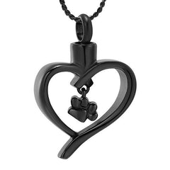 Paw Print In Heart Pet Cremation Urn Necklace