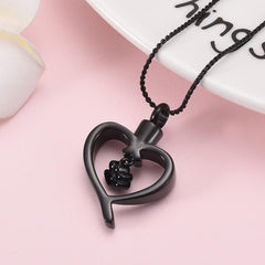 Paw Print In Heart Pet Cremation Urn Necklace
