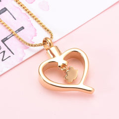 Paw Print In Heart Pet Cremation Urn Necklace