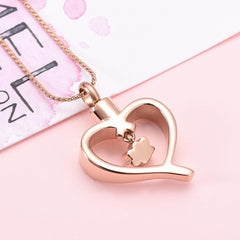 Paw Print In Heart Pet Cremation Urn Necklace