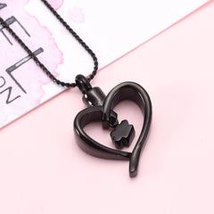 Paw Print In Heart Pet Cremation Urn Necklace