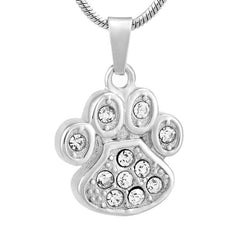 Pet Paw Cremation Urn Necklace With Rhinestones