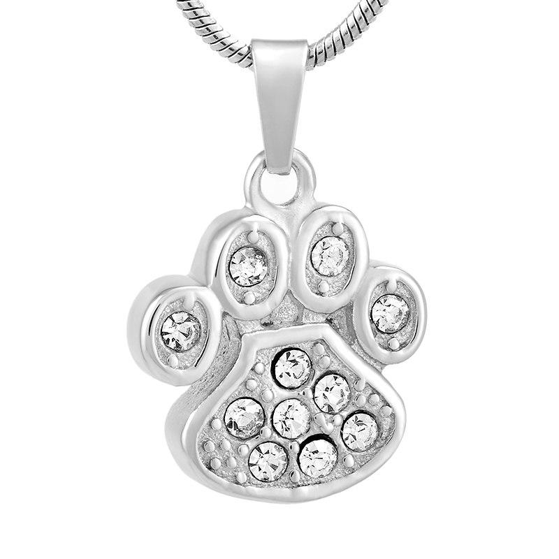 Pet Paw Cremation Urn Necklace With Rhinestones
