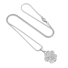 Pet Paw Cremation Urn Necklace With Rhinestones