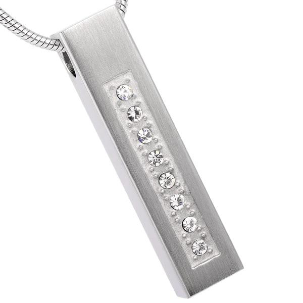 Polished Silver Column With Rhinestones Cremation Urn Necklace