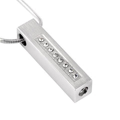 Polished Silver Column With Rhinestones Cremation Urn Necklace