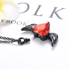 Red Crystal Heart & Angel Wing Cremation Urn Necklace