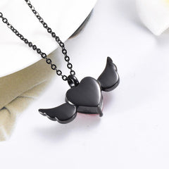 Red Crystal Heart & Angel Wing Cremation Urn Necklace