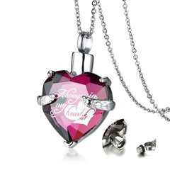 Violet Crystal Heart Urn Necklace Etched Always In My Heart