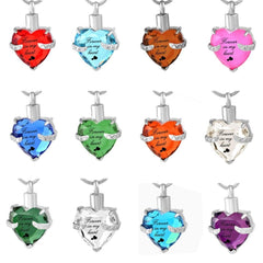 Rhinestone Heart Shaped "Forever In My Heart" Engraving Urn Necklace