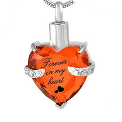 Rhinestone Heart Shaped "Forever In My Heart" Engraving Urn Necklace