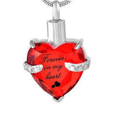 Rhinestone Heart Shaped "Forever In My Heart" Engraving Urn Necklace