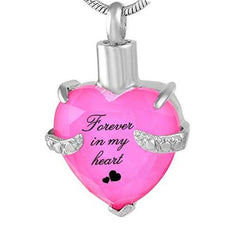 Rhinestone Heart Shaped "Forever In My Heart" Engraving Urn Necklace