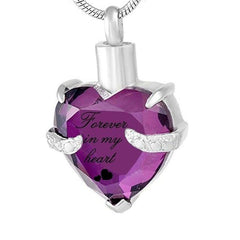 Rhinestone Heart Shaped "Forever In My Heart" Engraving Urn Necklace