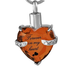 Rhinestone Heart Shaped "Forever In My Heart" Engraving Urn Necklace