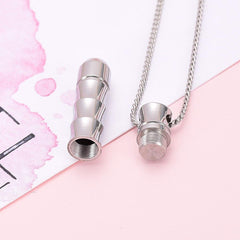 Ribbed Modern Cylinder Tube Cremation Urn Necklace