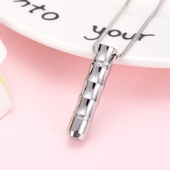 Ribbed Modern Cylinder Tube Cremation Urn Necklace
