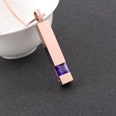 Rose Gold Square Column Cremation Urn Necklace With Gemstone