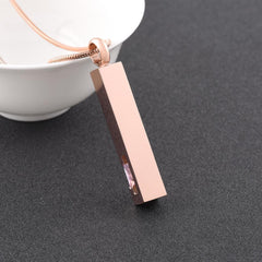 Rose Gold Square Column Cremation Urn Necklace With Gemstone