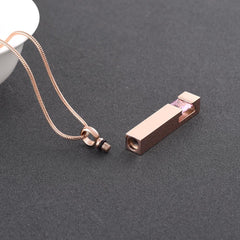 Rose Gold Square Column Cremation Urn Necklace With Gemstone