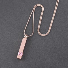 Rose Gold Square Column Cremation Urn Necklace With Gemstone