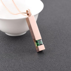 Rose Gold Square Column Cremation Urn Necklace With Gemstone