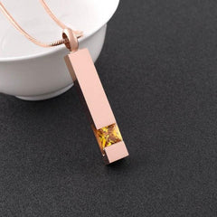 Rose Gold Square Column Cremation Urn Necklace With Gemstone