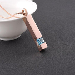 Rose Gold Square Column Cremation Urn Necklace With Gemstone