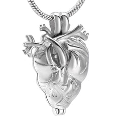 Silver Anatomical Heart Cremation Urn Necklace