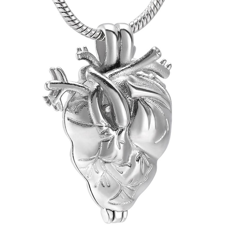 Silver Anatomical Heart Cremation Urn Necklace