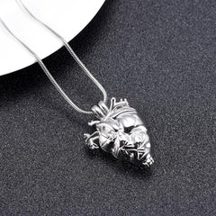 Silver Anatomical Heart Cremation Urn Necklace